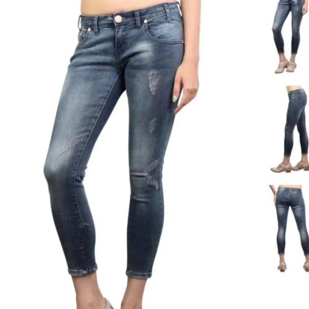 One x One Teaspoon Freebirds II Distress Dark Wash Ankle Zip Jeans